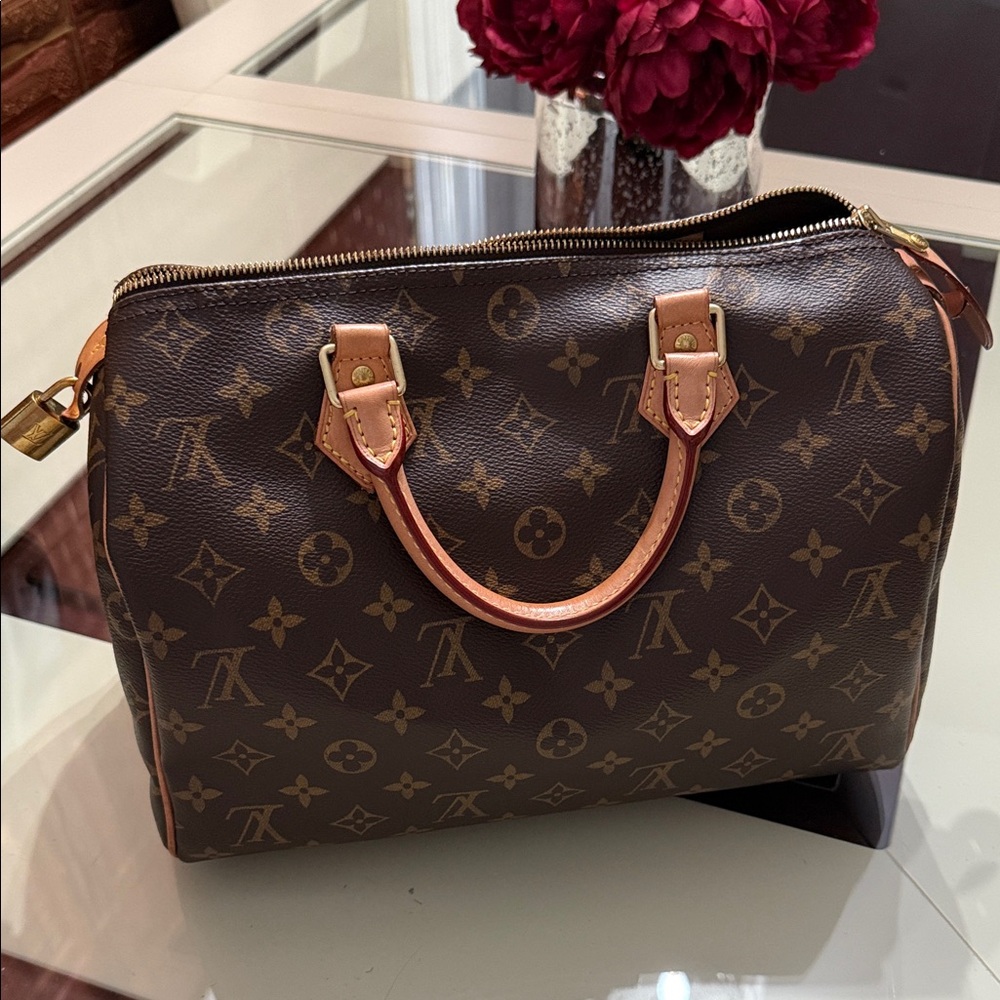 Louis Vuitton Speedy 30 Classic Monogram Satchel with Gold Accents